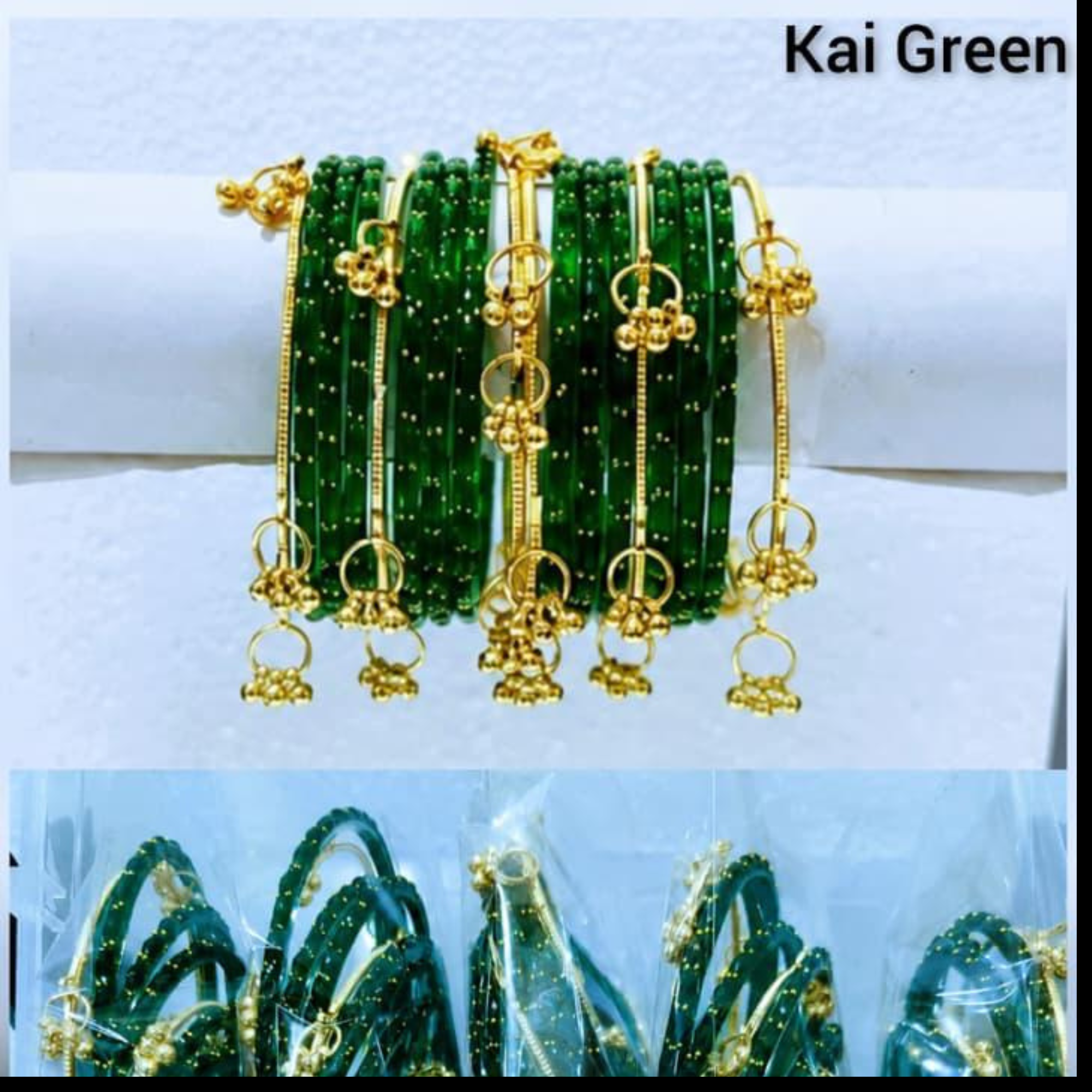Traditional Glass Bangles with Golden Kangan | ( set of 12 )