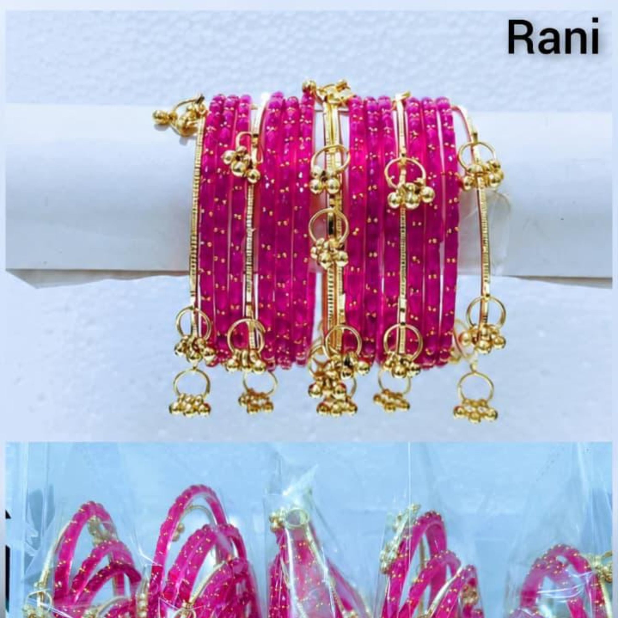 Traditional Glass Bangles with Golden Kangan | ( set of 12 )