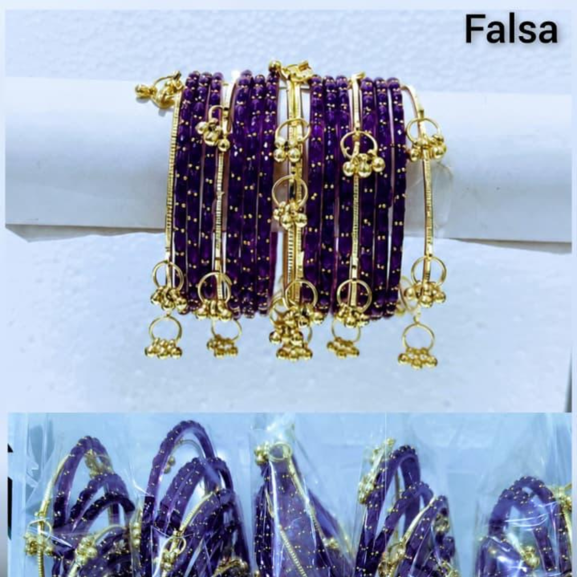 Traditional Glass Bangles with Golden Kangan | ( set of 12 )