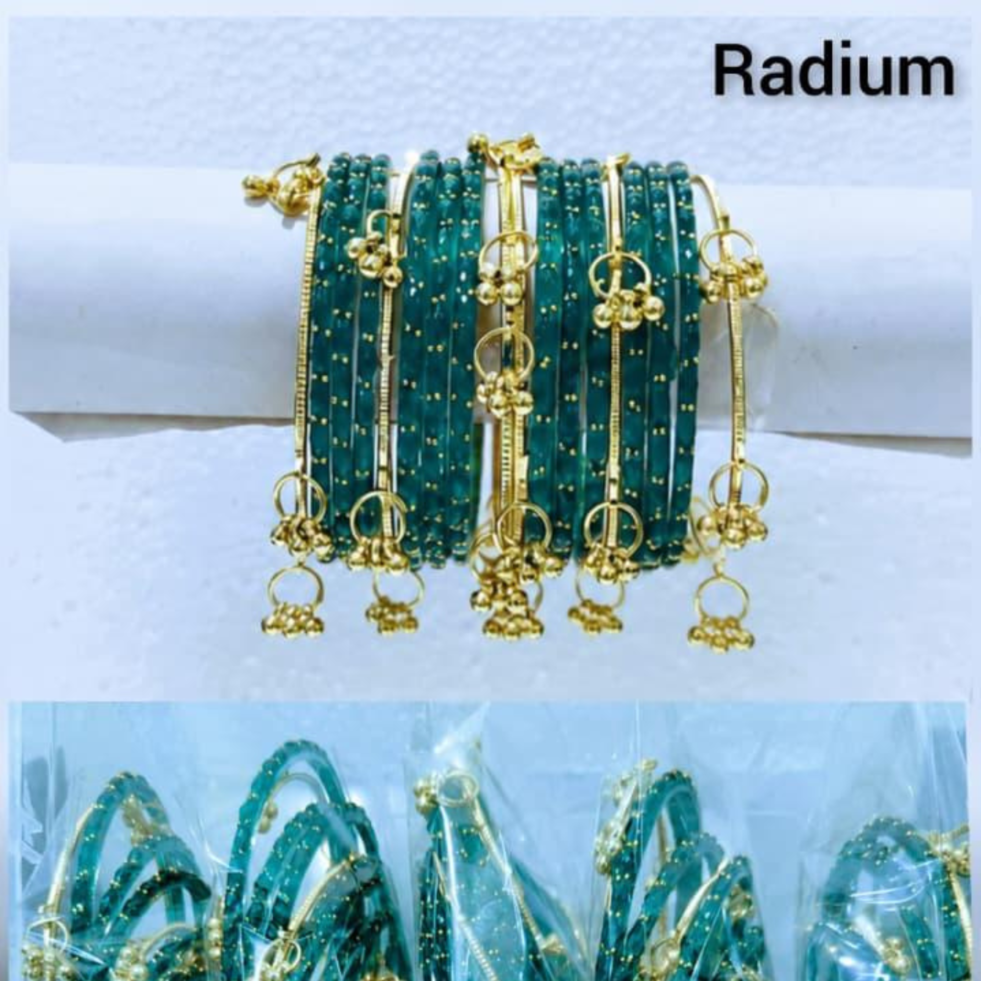 Traditional Glass Bangles with Golden Kangan | ( set of 12 )