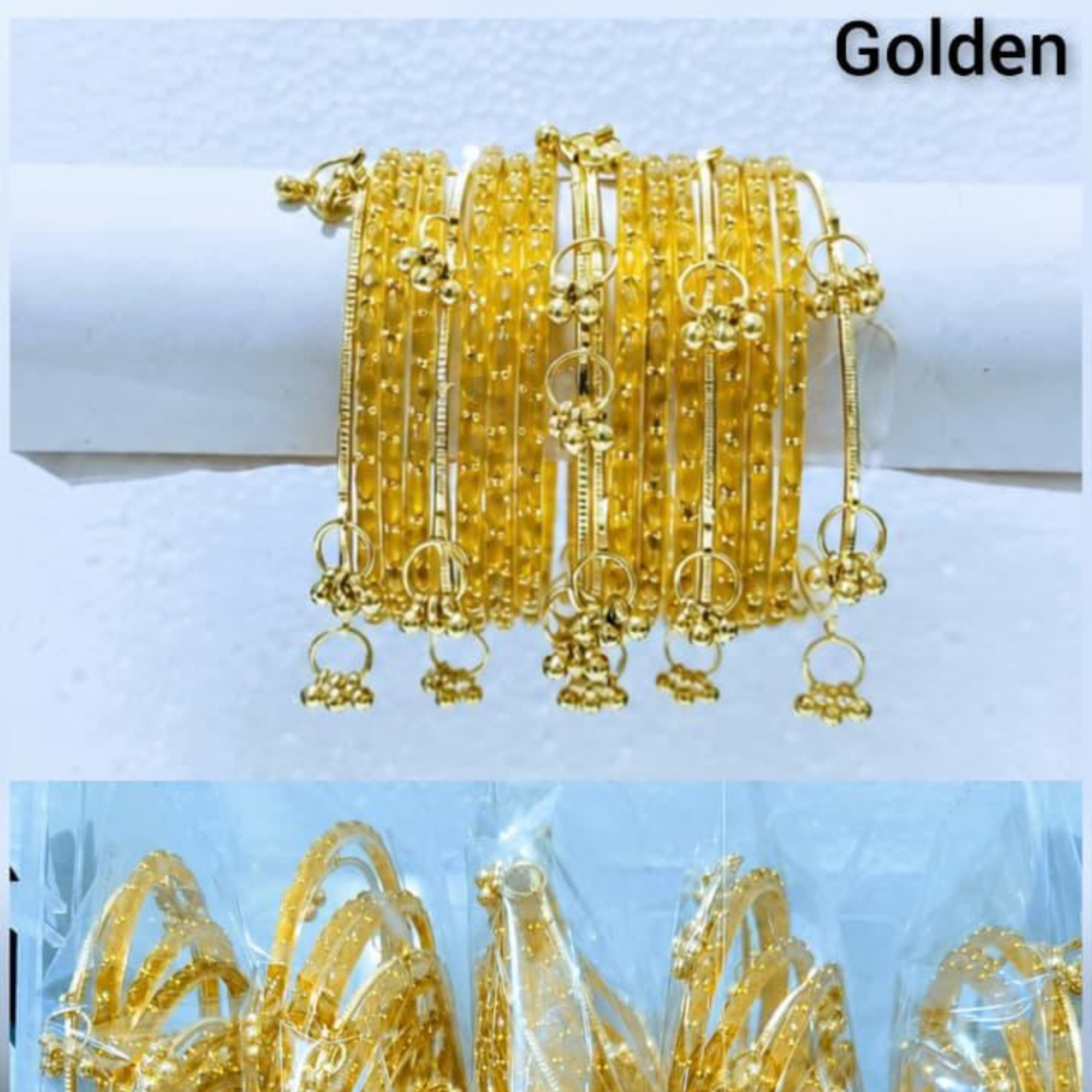 Traditional Glass Bangles with Golden Kangan | ( set of 12 )