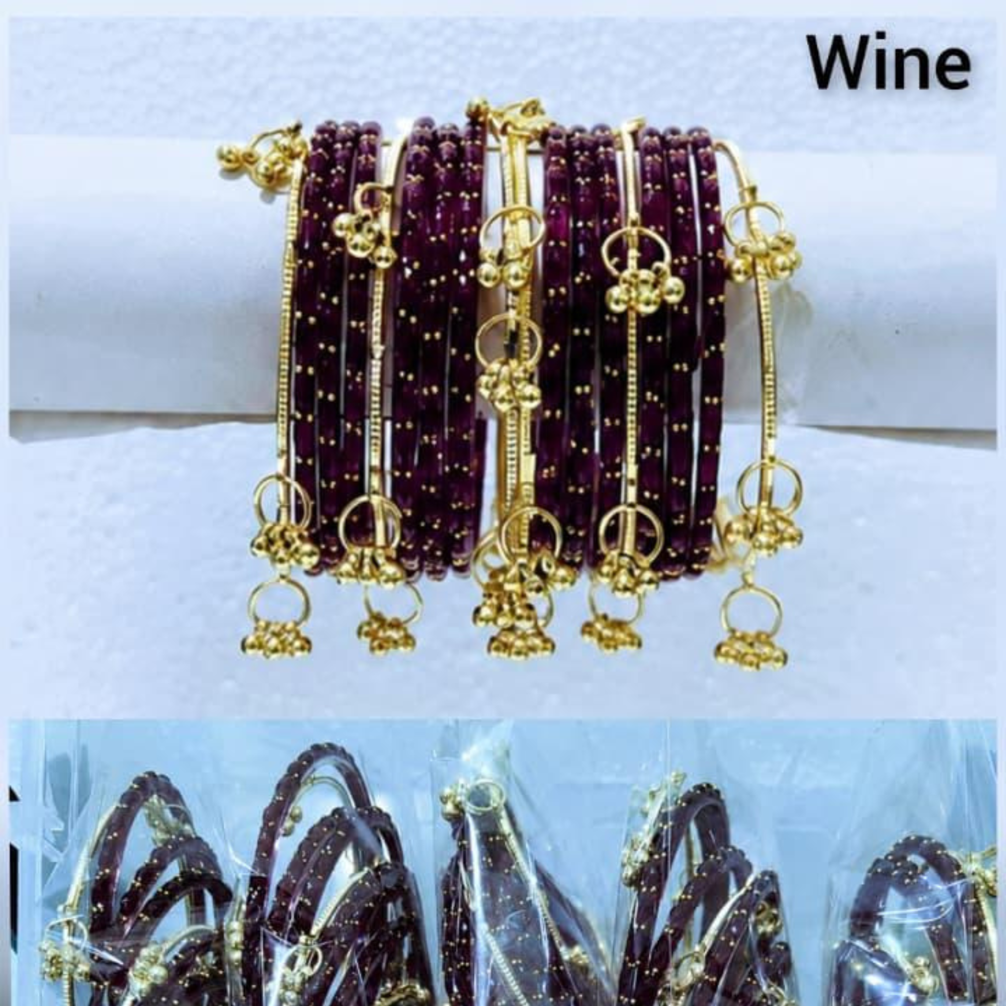Traditional Glass Bangles with Golden Kangan | ( set of 12 )