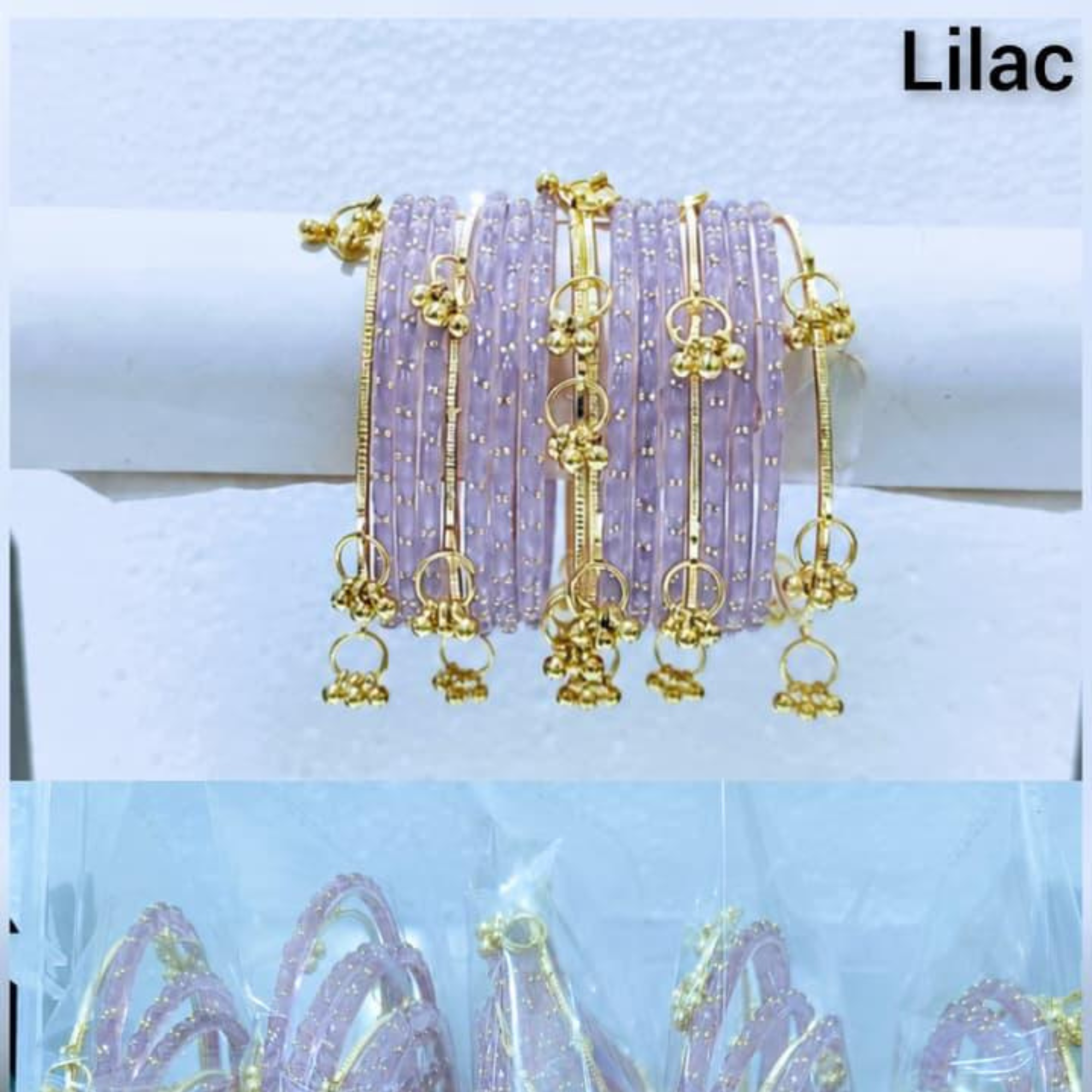 Traditional Glass Bangles with Golden Kangan | ( set of 12 )