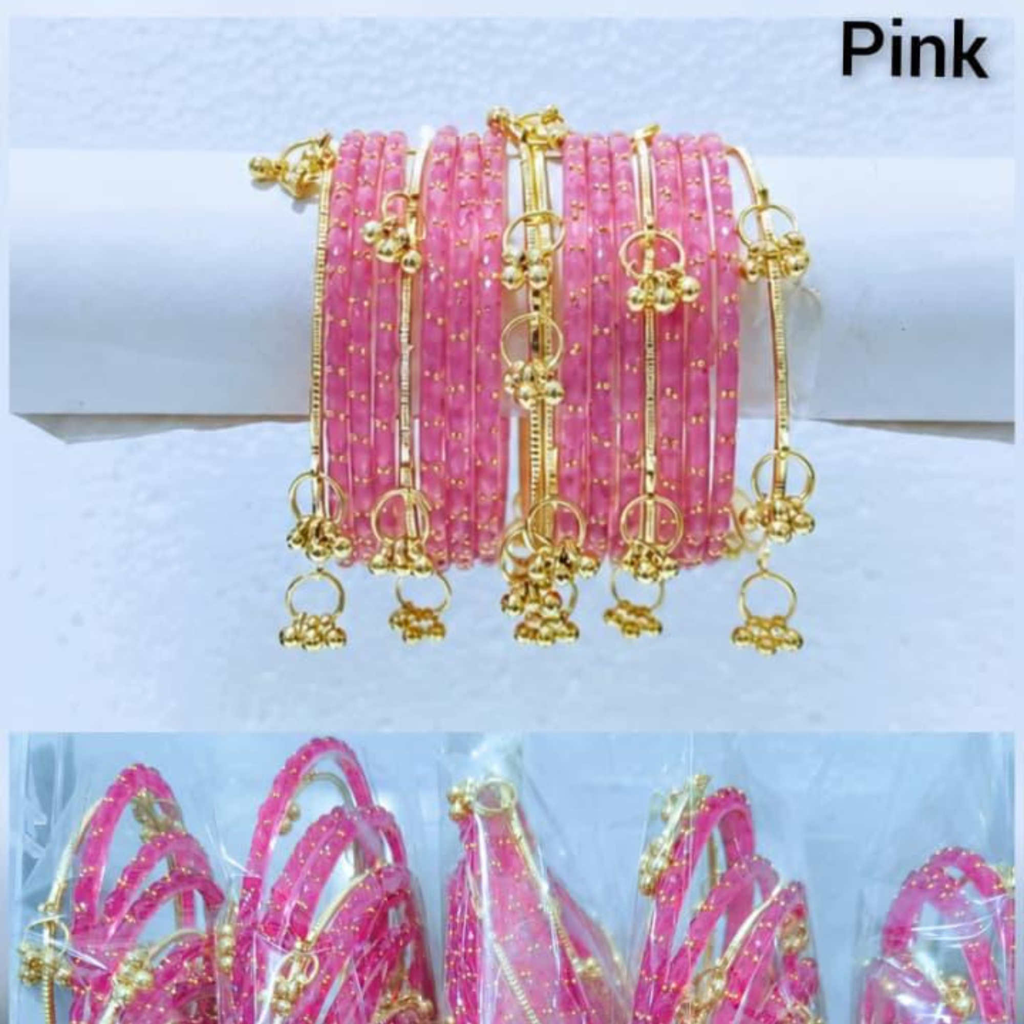 Traditional Glass Bangles with Golden Kangan | ( set of 12 )