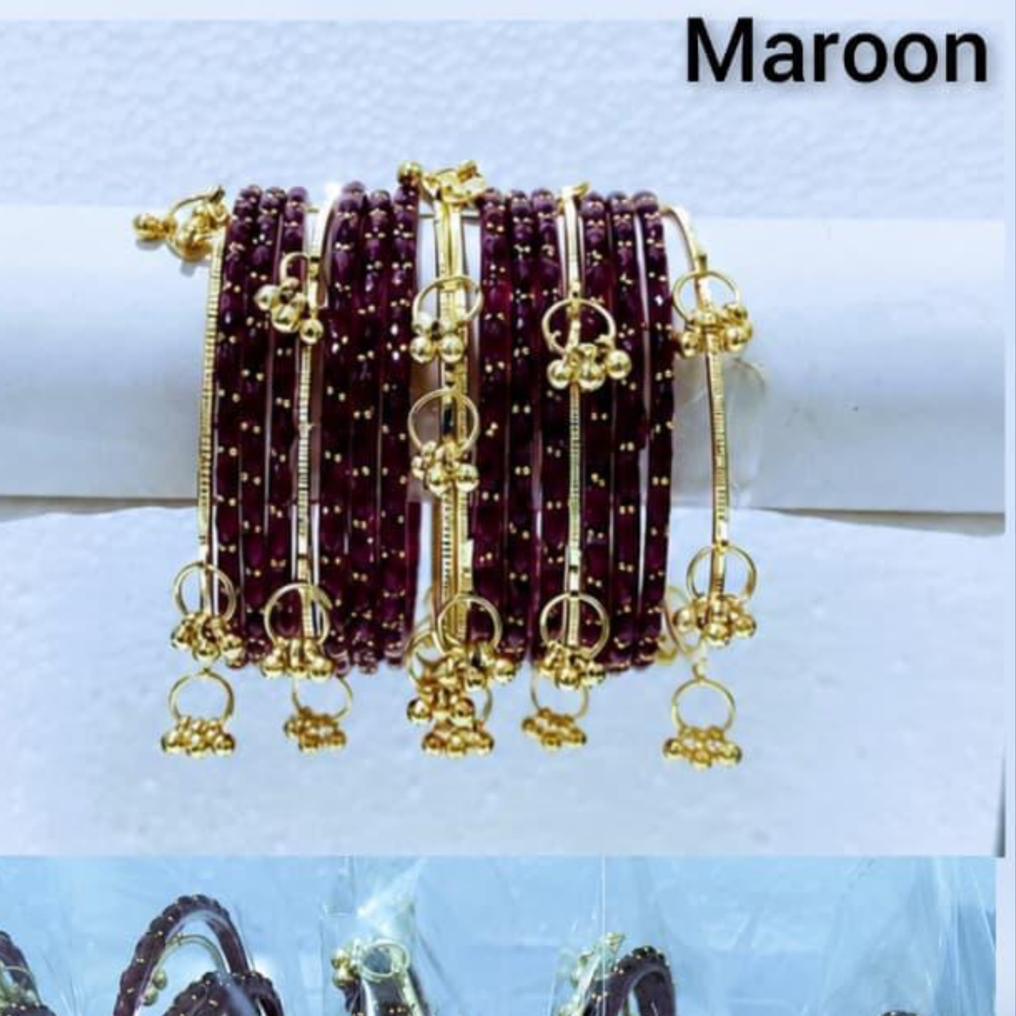 Traditional Glass Bangles with Golden Kangan | ( set of 12 )