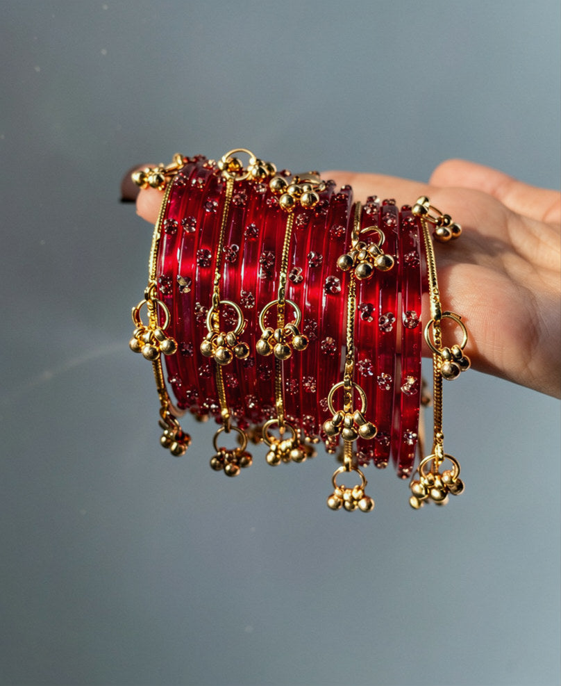 Crystal Dot Transparent Bangles Set | Shiv-Shakti | (12 Pieces)